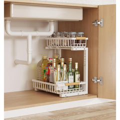 Metal Adjustable Height Two-Tier Drawer Kitchen Bathroom Under Sink Storage Rack