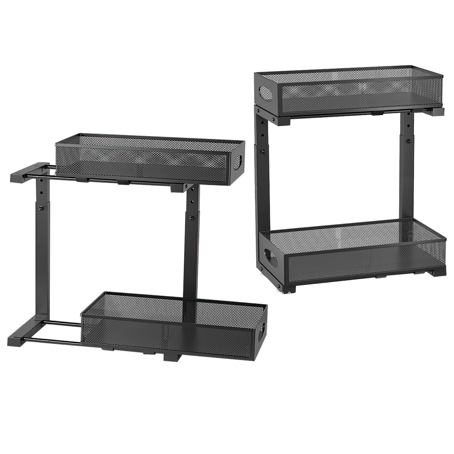 2Pcs Under Sink Organizer 2 Tier Pull Out Cabinet Baskets Storage Shelf Sliding Storage Drawers Rack With 5 Adjustable Height Mesh Baskets For Home Kitchen Bathroom Office