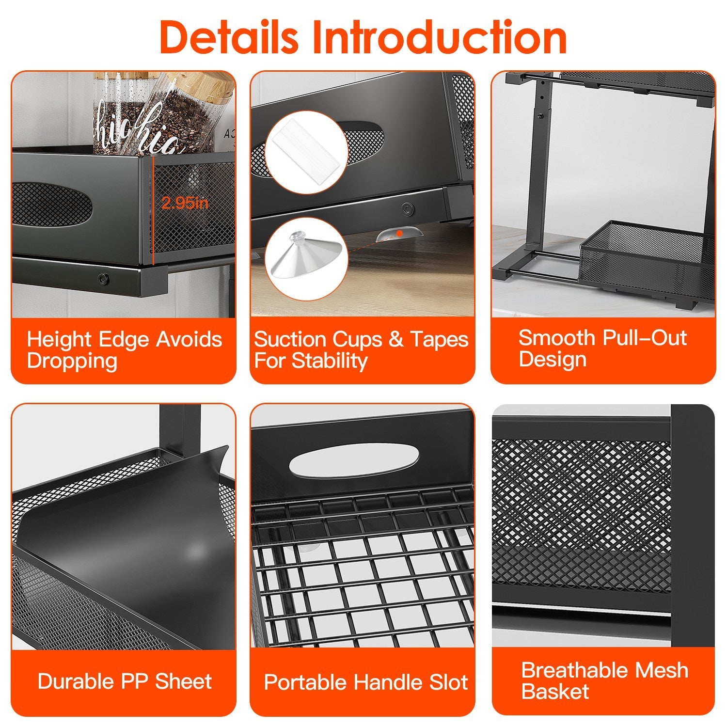 2Pcs Under Sink Organizer 2 Tier Pull Out Cabinet Baskets Storage Shelf Sliding Storage Drawers Rack With 5 Adjustable Height Mesh Baskets For Home Kitchen Bathroom Office